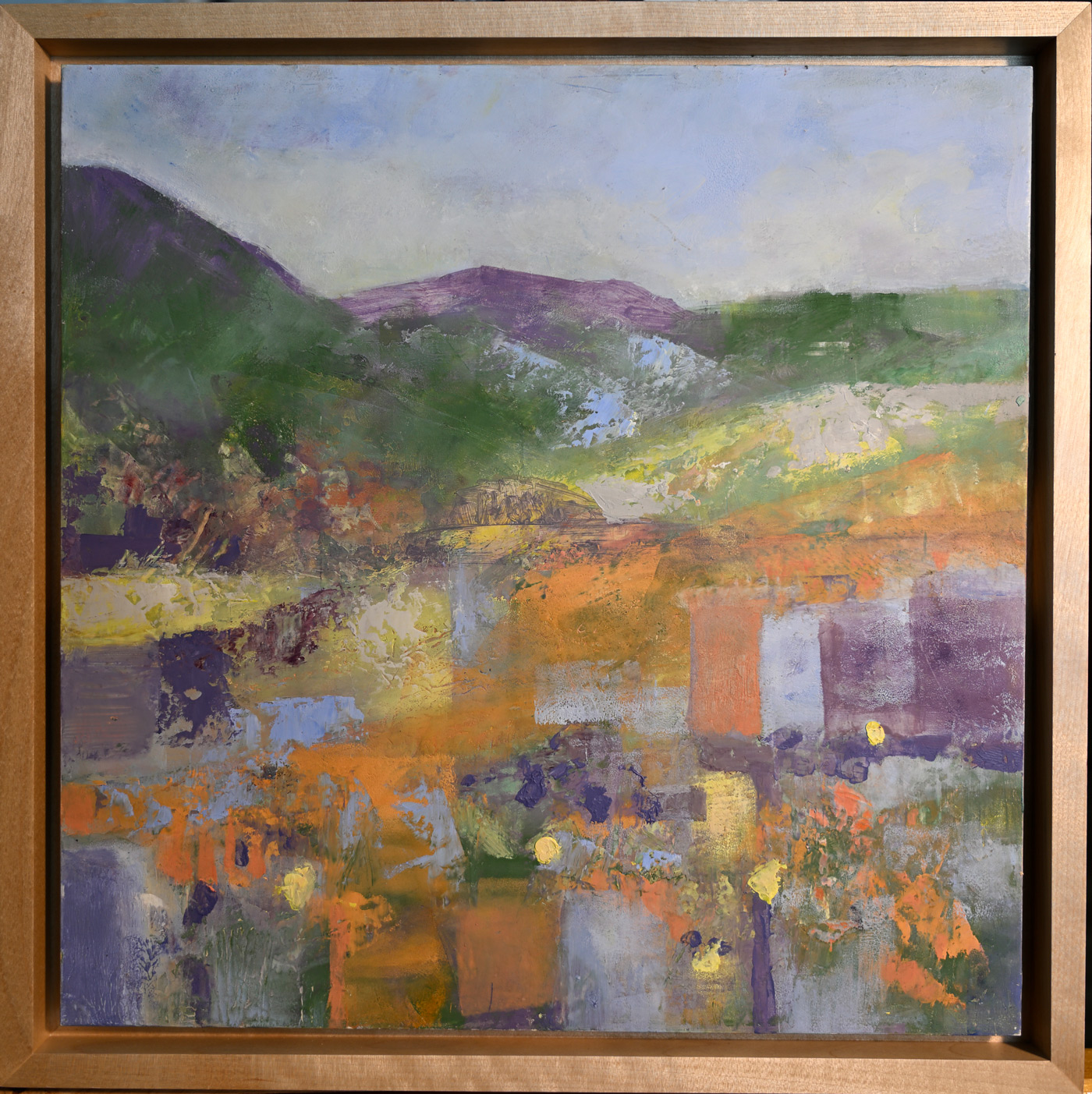 Carrizo Plains2 Oil Cold Wax 12in x 12in 13.5in x 13.5in Framed