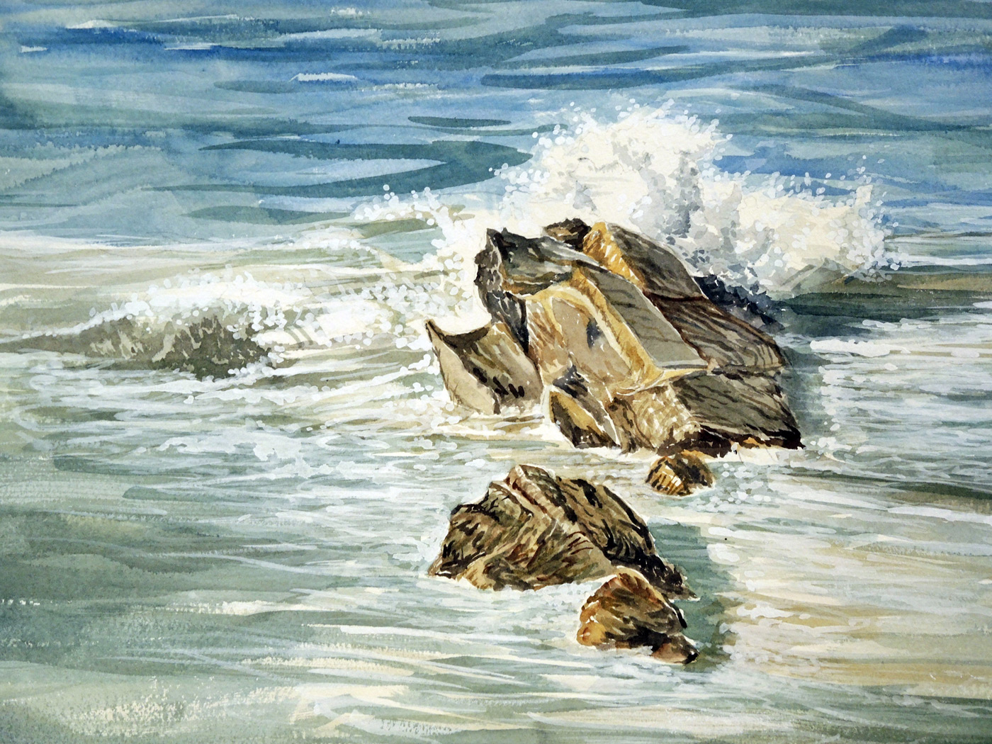 Sea Rock - Watercolor 12in x 18in - 17.5in x 25in -Framed