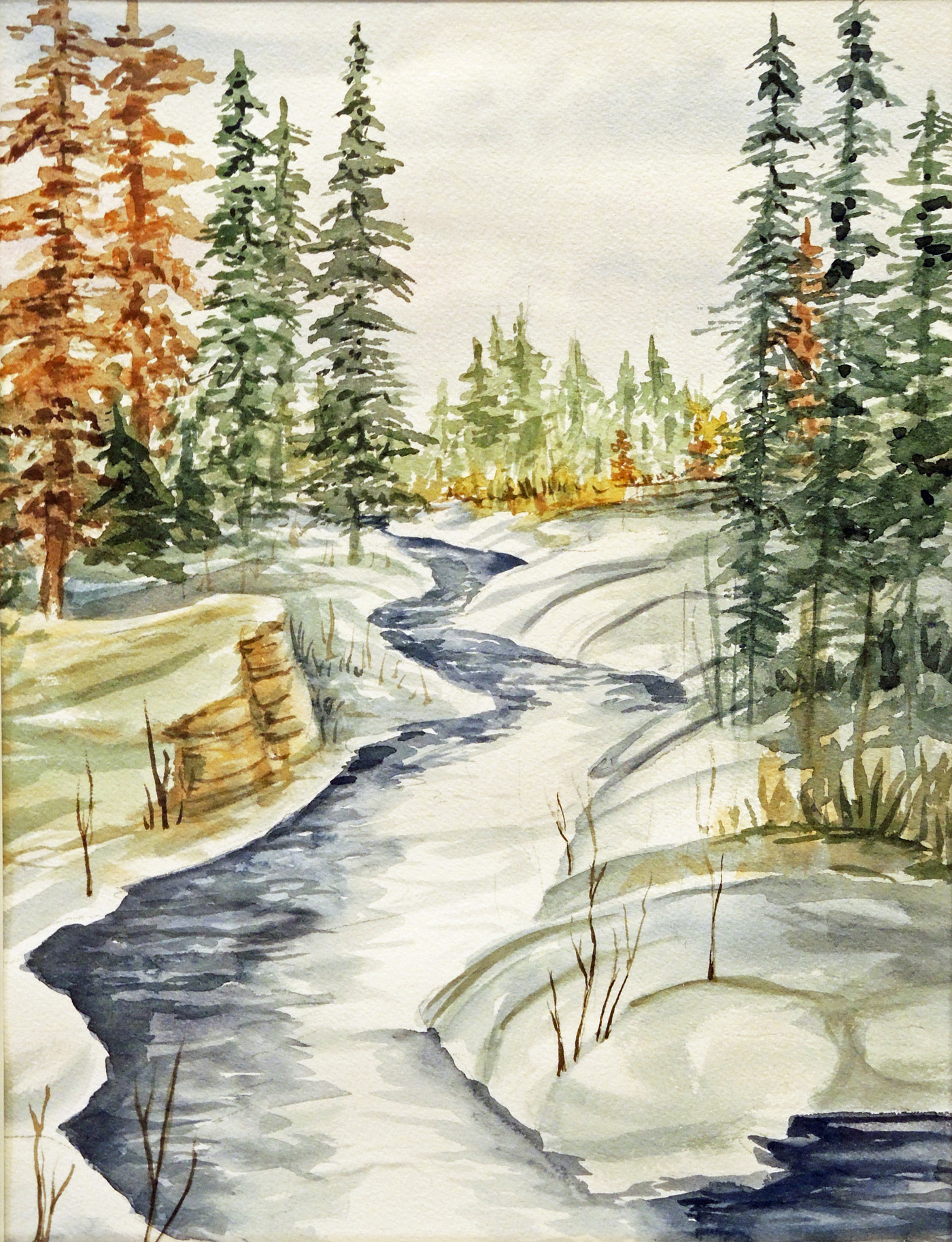 Snowy River Watercolor 12in x 16in - 17in x 21in Framed