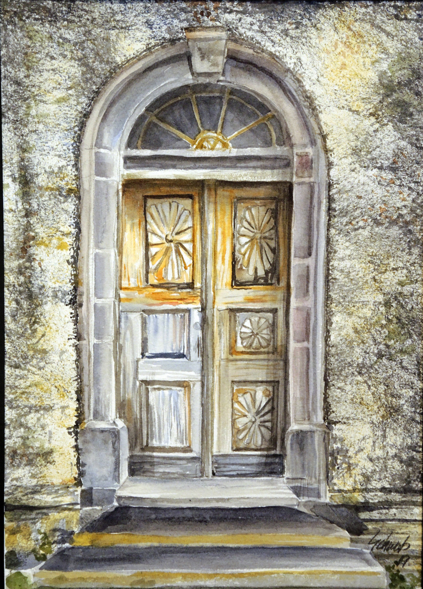 Old Door - Watercolor - 10in x 14in - 17in x 21in Framed