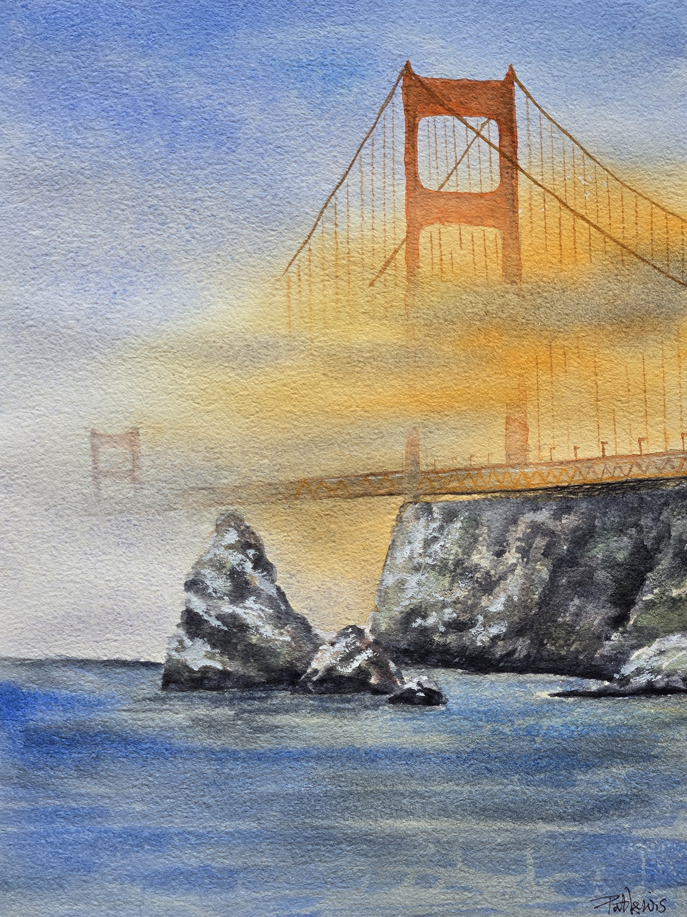 Golden Gate Watercolor 9in x 12in - 16in x 20in Framed